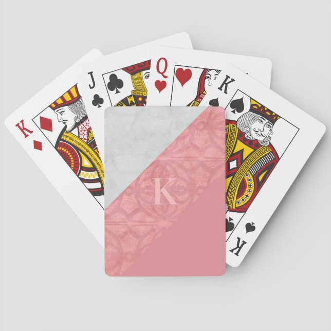 Jeu De Cartes LETTRE Batik Rose Ruddy ET Aquarelle Grise (dos)
