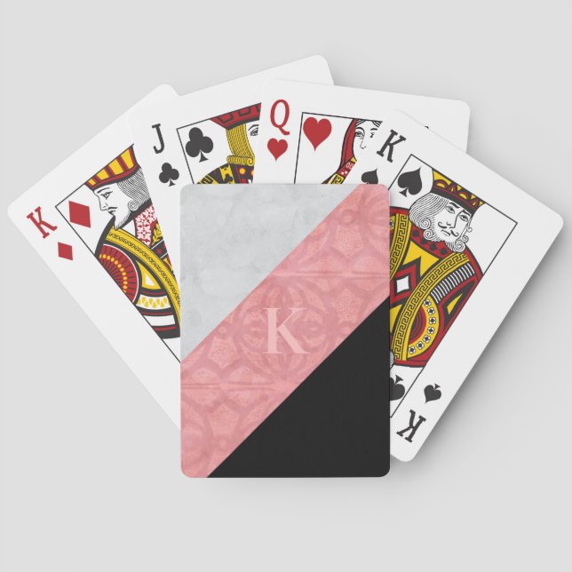 Jeu De Cartes LETTRE Batik Rose Ruddy ET Aquarelle Grise (dos)