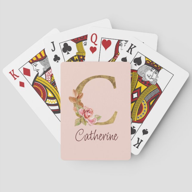 JEU DE CARTES LETTRE C D'HUILE D'OR ROUGE ROSE BLANCHE (dos)