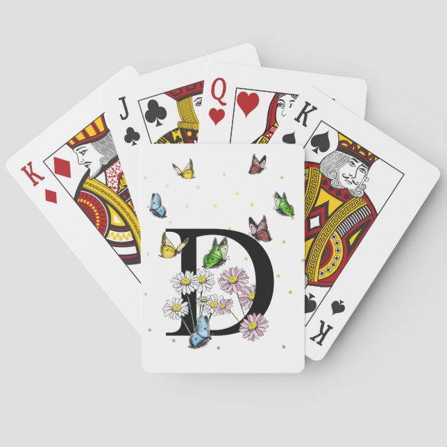 Jeu De Cartes Lettre D Monogramme de papillon floral (dos)