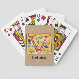 Jeu De Cartes Lettre Florale médiévale illuminée V Monogramme