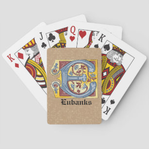 Jeu De Cartes Lettre médiévale bleue et rouge ivoire illuminée E