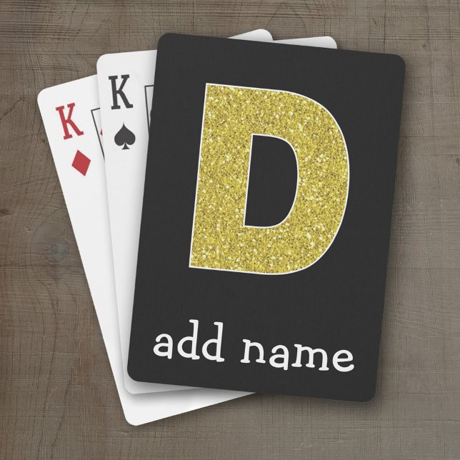 Jeu De Cartes Lettre monogramme D - Parties scintillant d'or noi (Personalized Playing Cards - Huge Monogram)