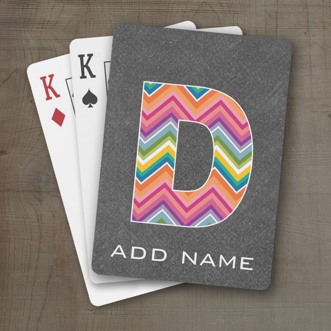 Jeu De Cartes Lettre monographie D - Chalkboard Chevron Motif (Personalized Playing Cards - Huge Monogram)