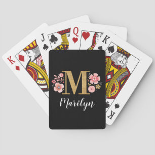 JEU DE CARTES LETTRE MONOGRAPHIQUE FLORALE NOIR À LA MODE M