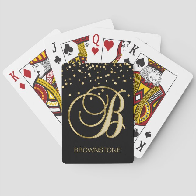 Jeu De Cartes Lettre monographique personnalisée 'B' Or Noir (dos)