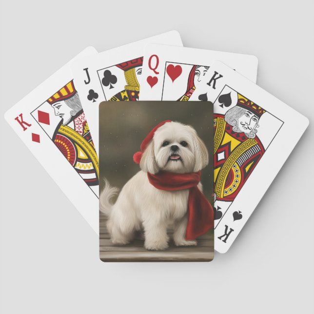 Jeu De Cartes Lhasa Apso Chien dans Noël de neige (dos)