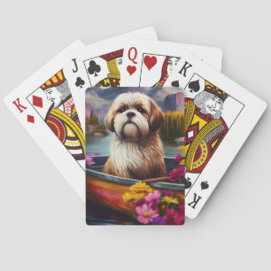Jeu De Cartes Lhasa Apso sur une pagaie : Une aventure pittoresq