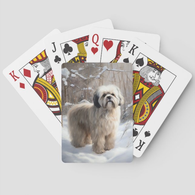 Jeu De Cartes Lhassa Apso Laisse Neige Noël (dos)