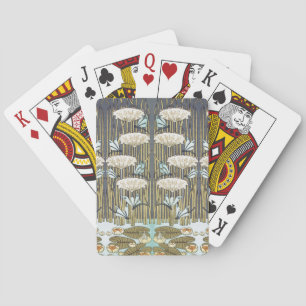 Jeu De Cartes Libellule et Lys Vert Sauge Vintage Art