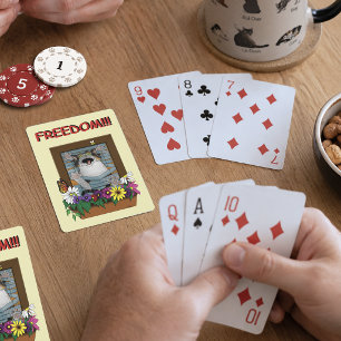 Jeu De Cartes Liberté Évasion Drôle Chat Floral Jaune Fenêtre