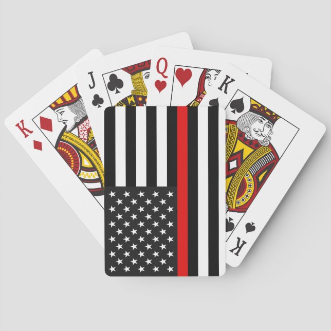 Jeu De Cartes Ligne rouge mince drapeau américain (dos)