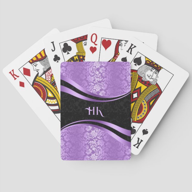 Jeu De Cartes Lignes dynamiques damées noires et violettes desig (dos)