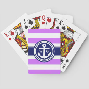 Jeu De Cartes Lilas Navy Préparatoire Rayure Ancre Monogramme
