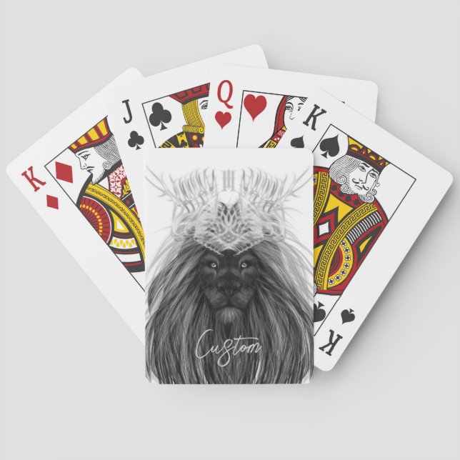 Jeu De Cartes Lion noir avec couronne Antlers et monogramme (dos)