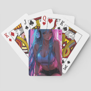 Jeu De Cartes Lofi Gamer Girl Anime de refroidissement esthéti