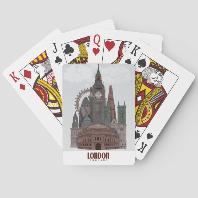 Jeu De Cartes Londres en nuages rouge et vert (dos)