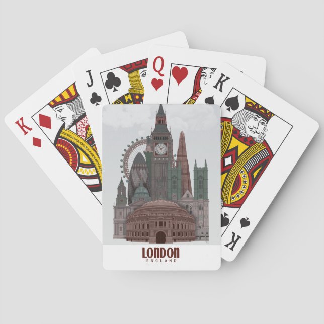 Jeu De Cartes Londres en nuages rouge et vert (dos)