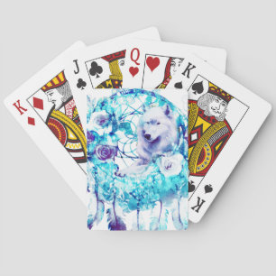 Jeu De Cartes Loup blanc Dreamcatcher bleu violet Floral