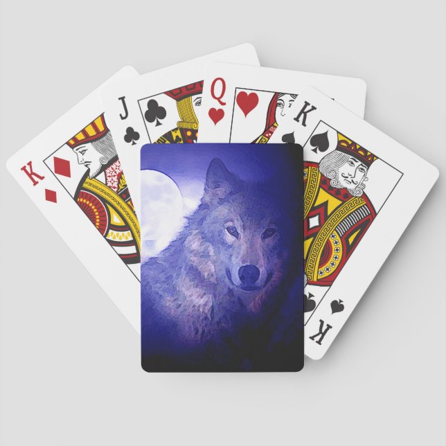 Jeu De Cartes Loup, Lune et Nuit Bleue (dos)