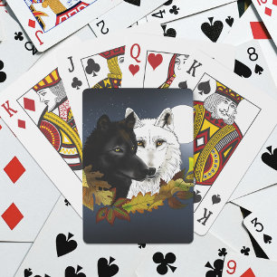 Jeu De Cartes Loups Blancs Noirs Clair de Lune Feuilles d'Automn