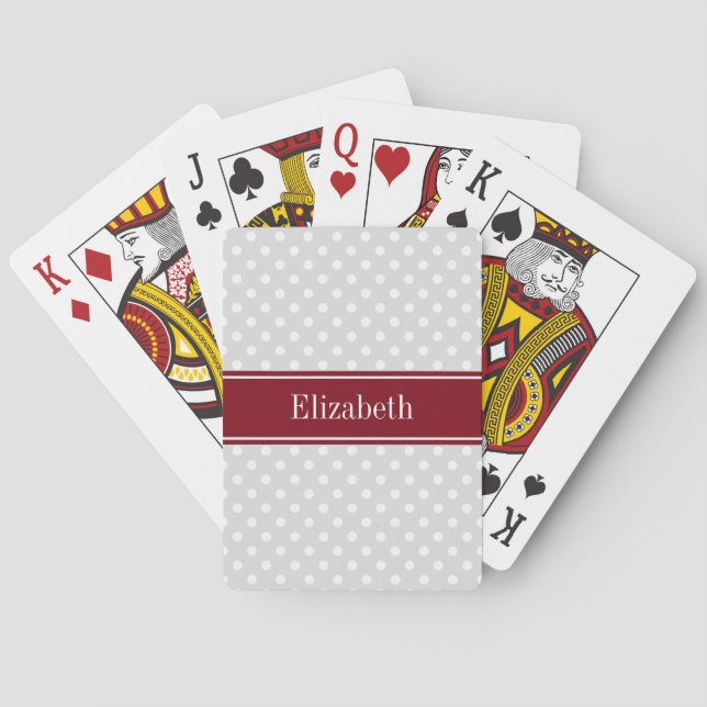 Jeu De Cartes Lt Grey Blanc Pois Bourgogne Nom Monogramme (dos)