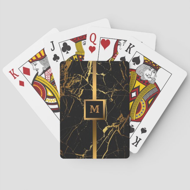 Jeu De Cartes Luxe Elégant Marbre Noir Or Moderne (dos)