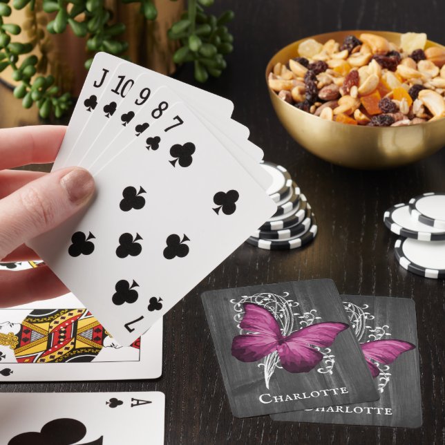 Jeu De Cartes Magenta Rustic Butterfly Personnalisé (In Situ)