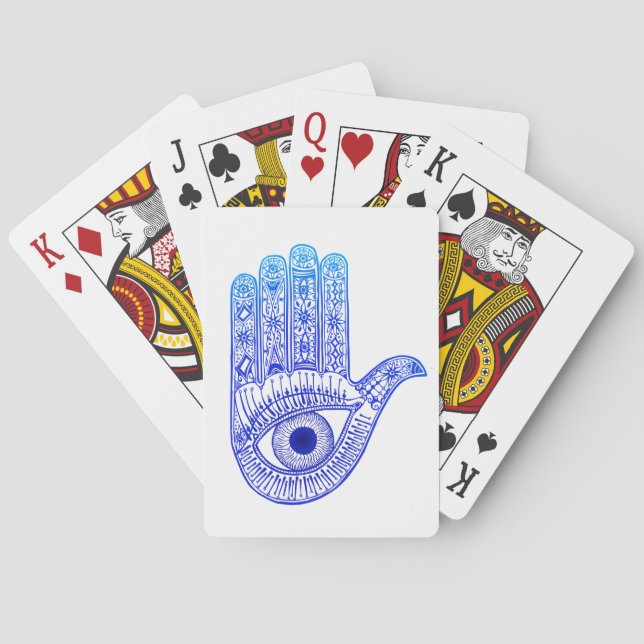 Jeu De Cartes Main de Hamsa bleu / Défense des yeux mal / Main d (dos)