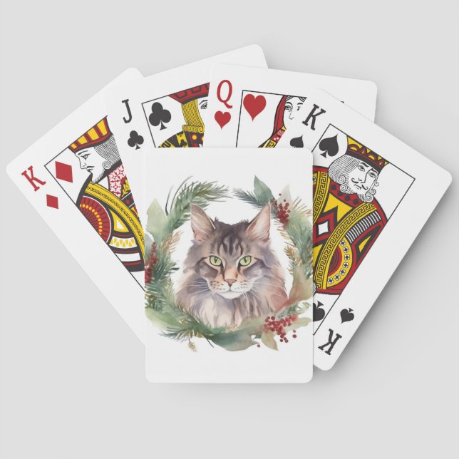 Jeu De Cartes Maine Coon Chat Noël Wreath Festive Kitten (dos)