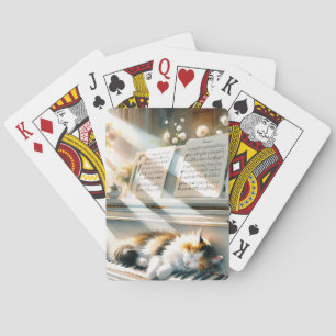 Jeu De Cartes Maison de Rêve au Piano Ensoleillé avec Chat Cotta