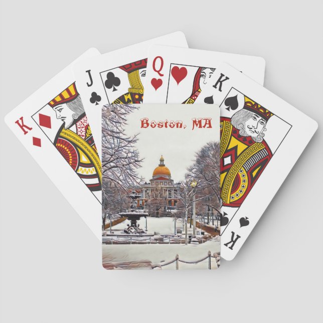 Jeu De Cartes Maison d'état de Boston en hiver (dos)