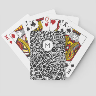 Jeu De Cartes Mandela Floral Monogramme initial noir blanc