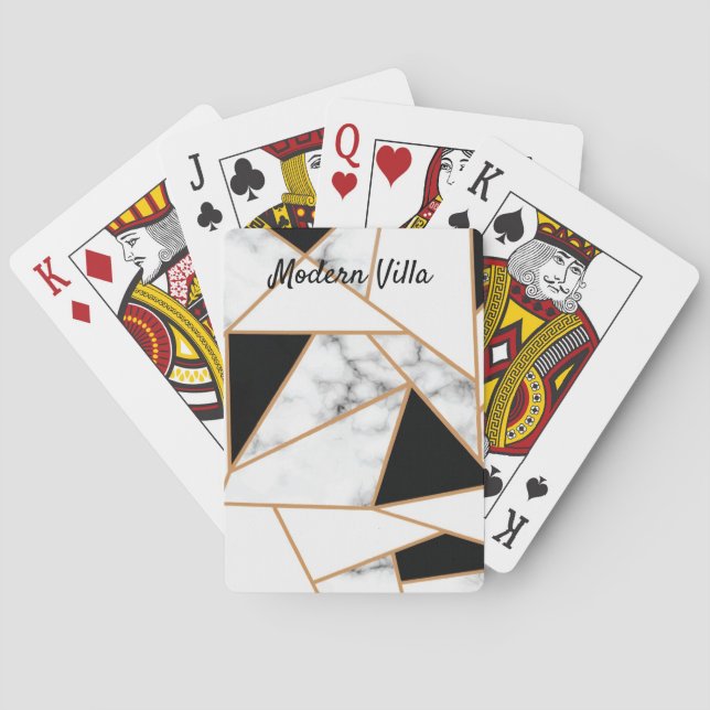Jeu De Cartes Marbre blanc géométrique en or (dos)