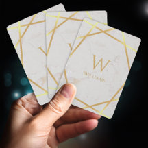 Marbre blanc moderne Monogram Faux Gold Foil Lines