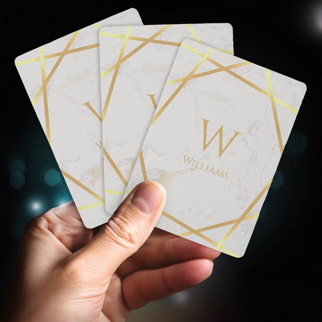 Jeu De Cartes Marbre blanc moderne Monogram Faux Gold Foil Lines (Créateur téléchargé)
