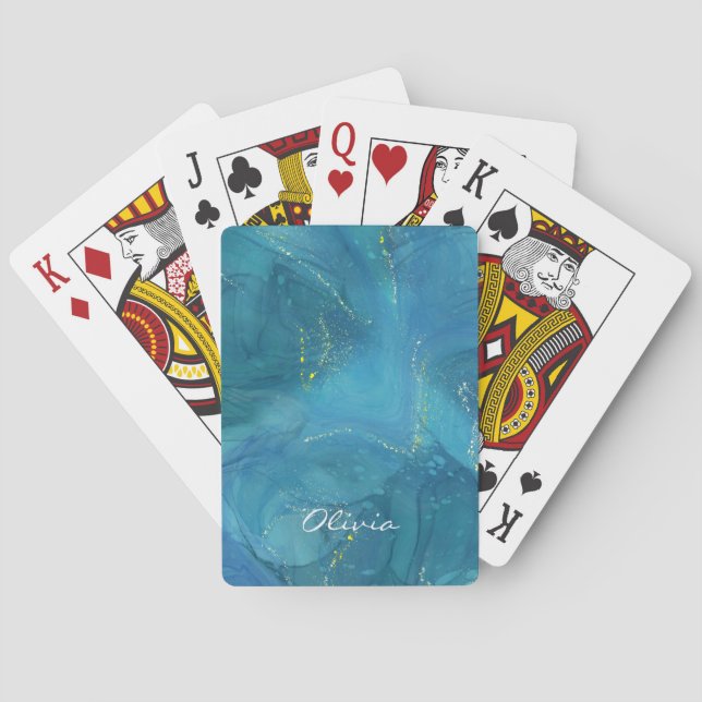 Jeu De Cartes Marbre bleu brillant personnalisé (dos)
