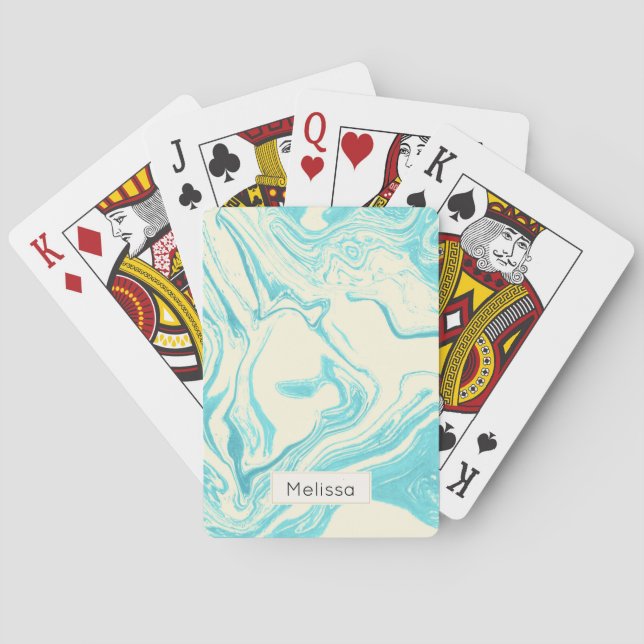 Jeu De Cartes Marbre cool design en Turquoise et Crème (dos)