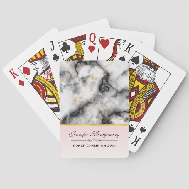 Jeu De Cartes Marbre gris lisse moderne avec ruban or (dos)
