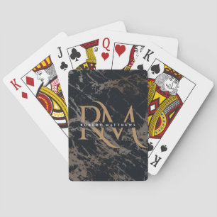 Jeu De Cartes Marbre Monogrammé Noir Initiales Or Élégant