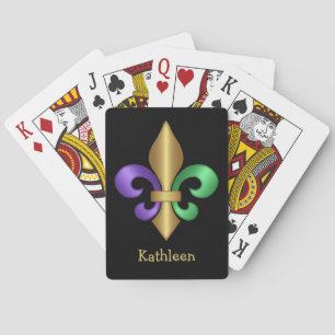 Jeu De Cartes Mardi Gras Fleur de Lis vert pourpre et or