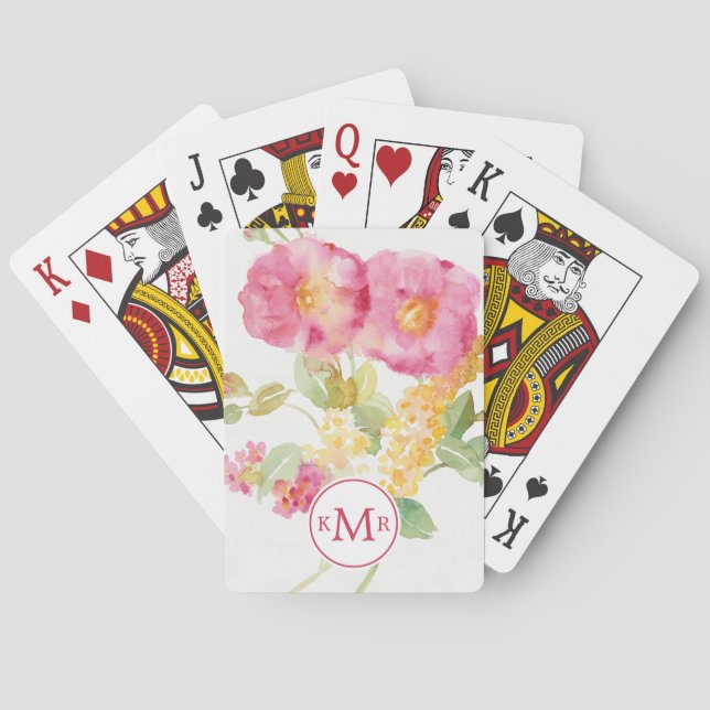 Jeu De Cartes Marguerite blanche du monogramme | sur le bleu (dos)