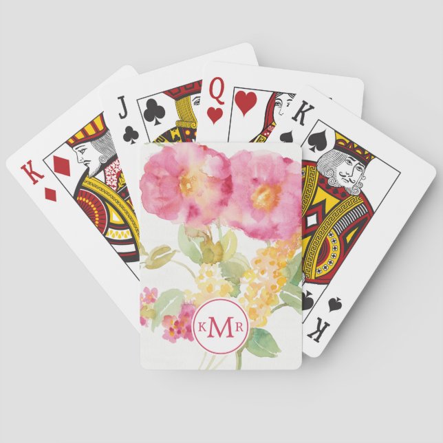 Jeu De Cartes Marguerite blanche du monogramme | sur le bleu (dos)