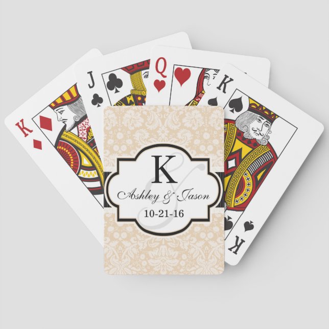 Jeu De Cartes Mariage damassé noir et champagne (dos)