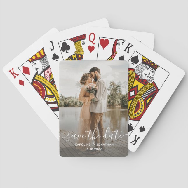 Jeu De Cartes Mariage Enregistrer la date Photo Simple Calligrap (dos)