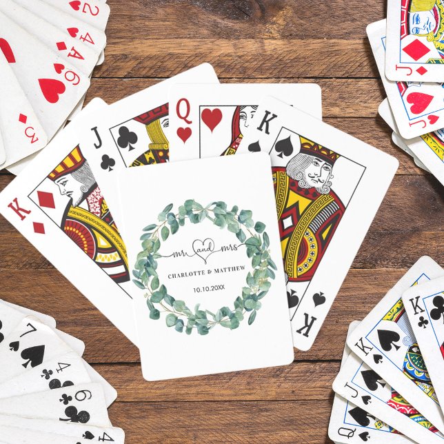 Jeu De Cartes Mariage eucalyptus m mrs noms de coeur (Créateur téléchargé)