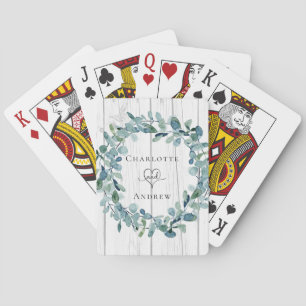 Jeu De Cartes Mariage eucalyptus verdure couronne bois blanc