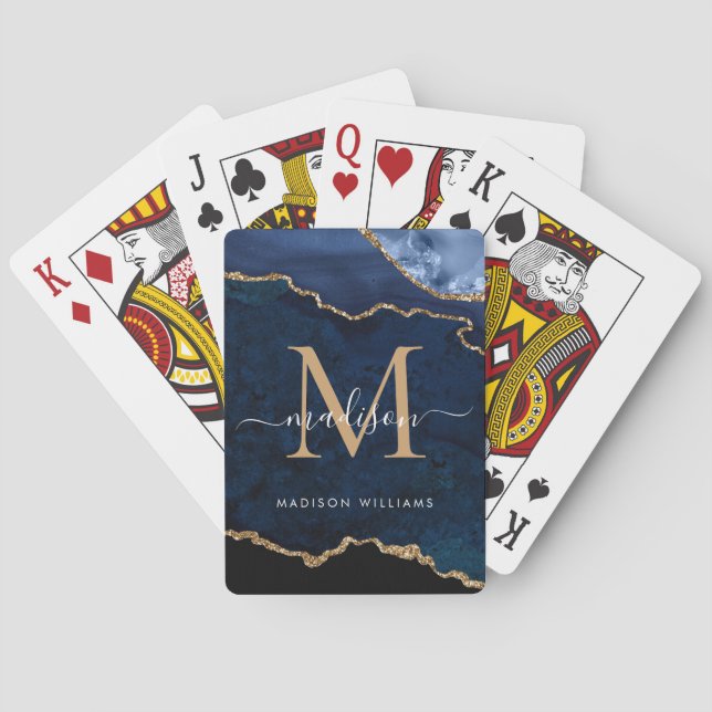 Jeu De Cartes Marine Blue Gold Agate Géode Parties scintillant M (dos)