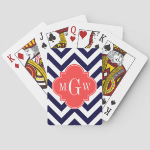 Jeu De Cartes Marine Lg Chevron Corail Rouge Quatrefoil 3 Monogr
