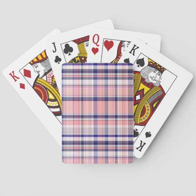 Jeu De Cartes Marine Rose Bleu Blanc Preppy Madras Plaid (dos)
